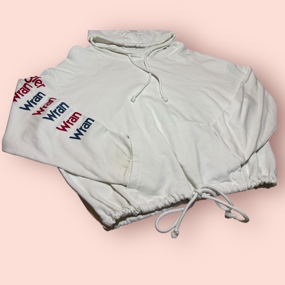 Wrangler White Hoodie with Red and Blue Sleeve Design - Picture 7 of 8
